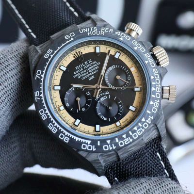 Black ROLEX Daytona Replica 40*12.4MM Carbon Fiber Case Black Dial Orange/Black Bezel Watch